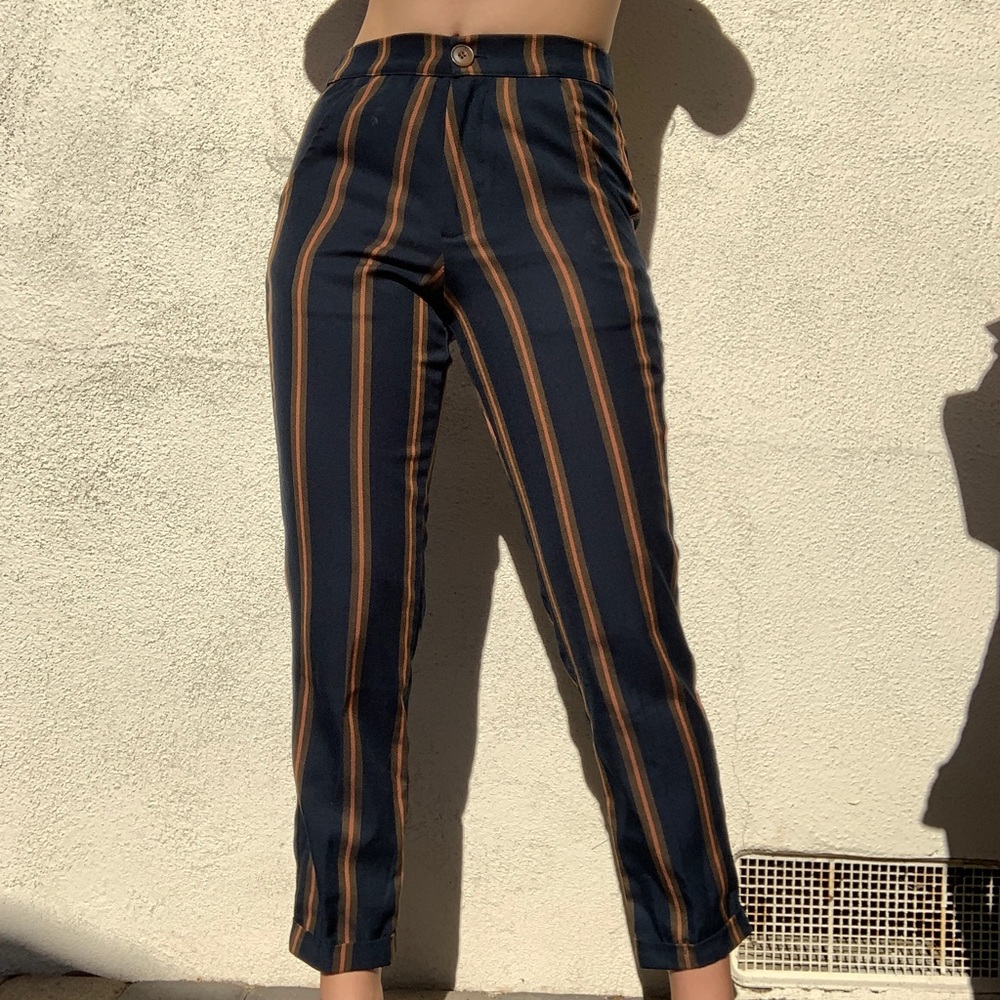 Sky & Sparrow Striped High Rise Ankle Cuffed Pants